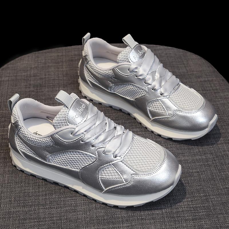 Кожаные сетчатые дышащие туфли Forrest Gump, детские летние новые легкие белые туфли на толстой подошве, повседневная спортивная обувь для женщин