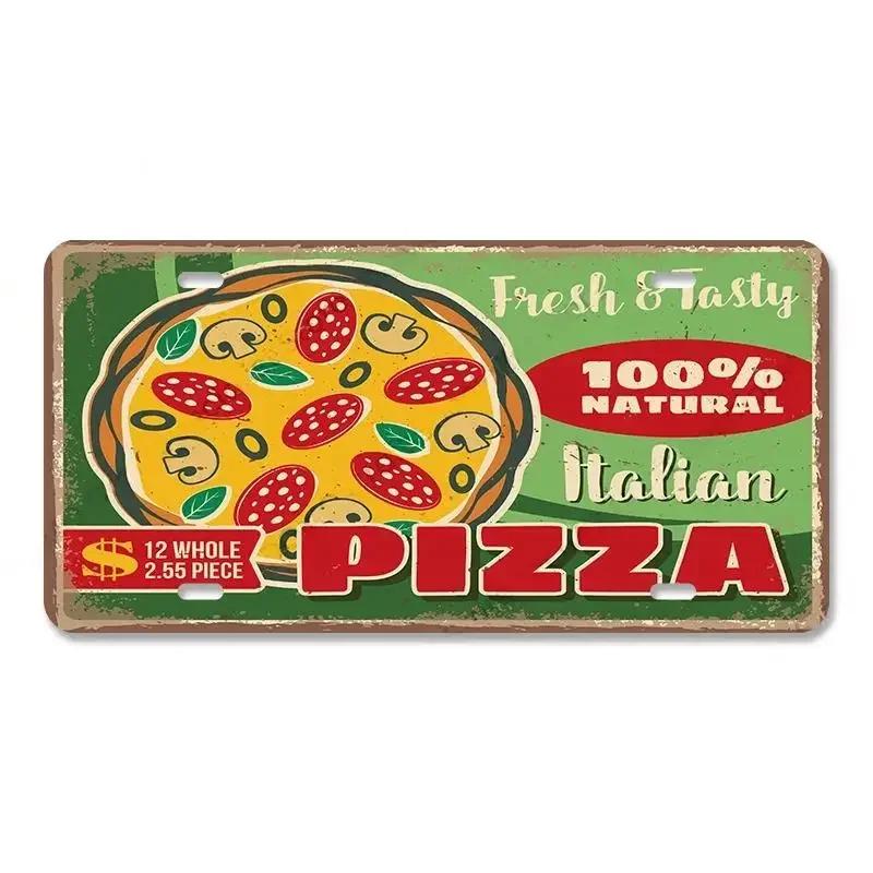 Vintage Delicious Foods Plate Metal Aluminum Sign Pizza Hot Roll Sandwich Donuts Metal Poster Home Cafe Restaurant Wall Decor
