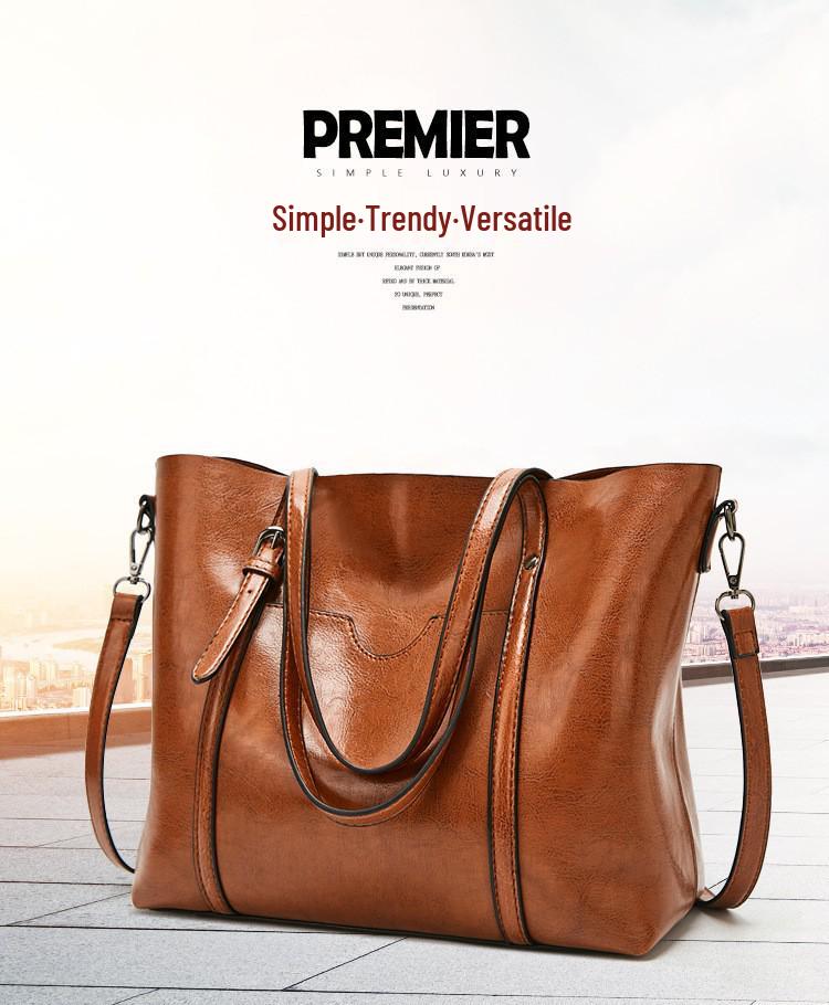 Трендовая женская сумка-тоут из масляной вощеной кожи - Европейский и американский стиль