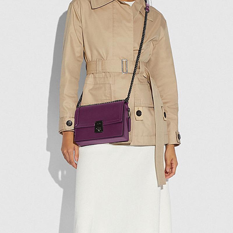 New COACH Hutton Shiny Leather Hatton Bag, Shoulder Bag, Crossbody Bag Trumpets Women's Purple 88342-V5BOY