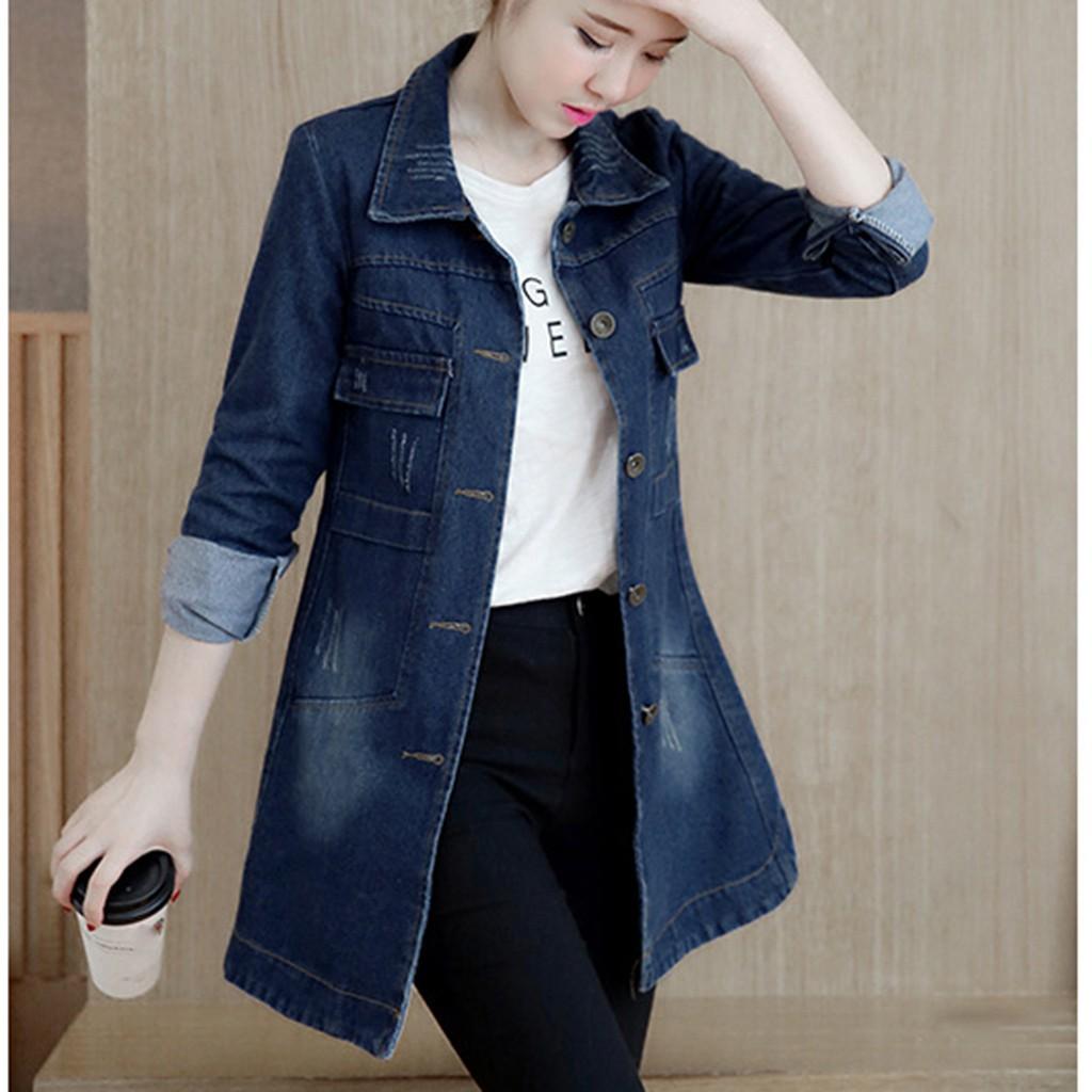 Plus Size Fashion Lapel Women Casual Denim Buttons Vintage Jeans Jacket Cardigan
