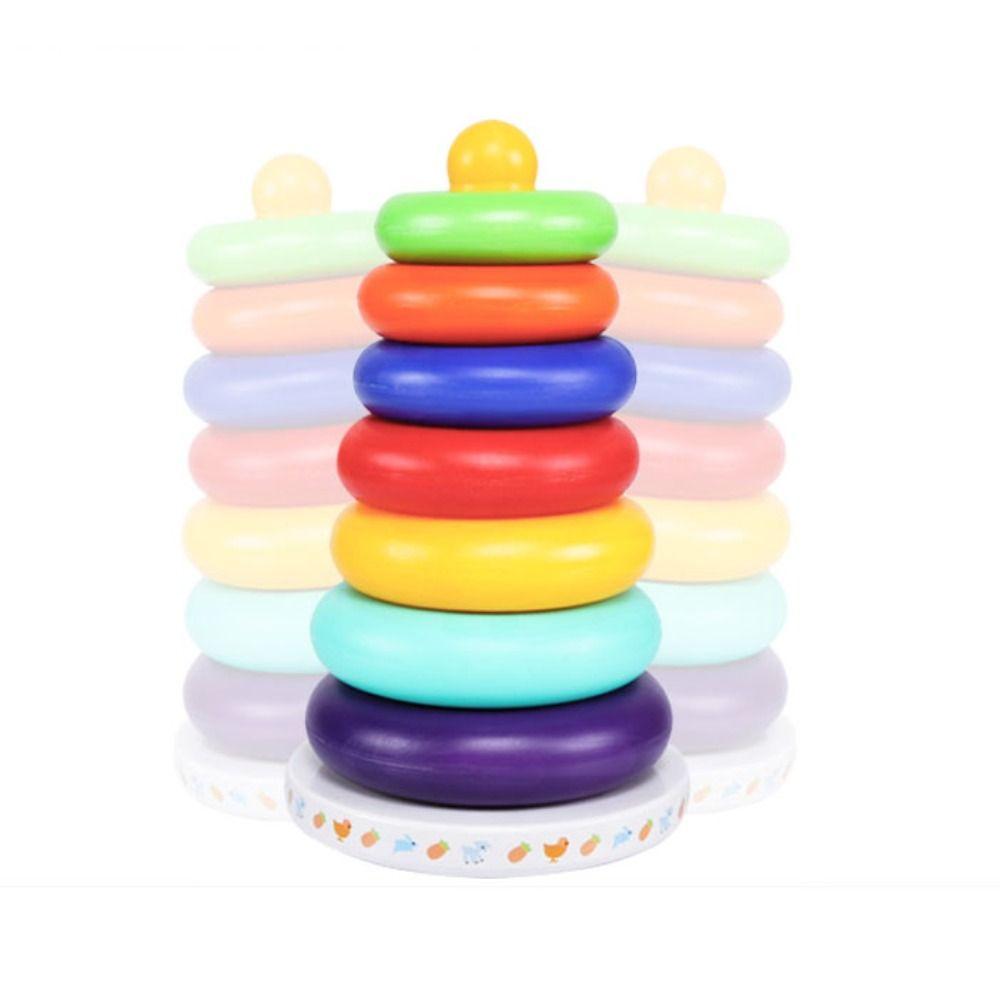Rainbow Tower Stacking Rings Babies Toy Plastic Sensory Stacking Plugging Toy  Childrens Day Party