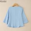 ZANZEA Women Casual Round Neck 3/4 Sleeve Loose Lace Splice Blouse