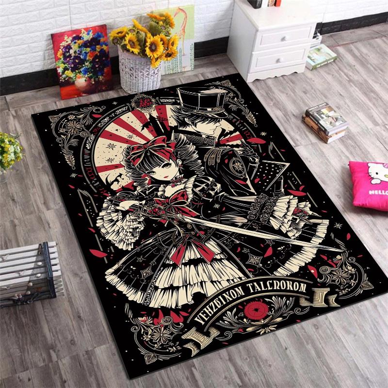 Vintage Circus Lolita Girl Non-Slip Area Rug, Floor Carpet for Bedroom Living Room