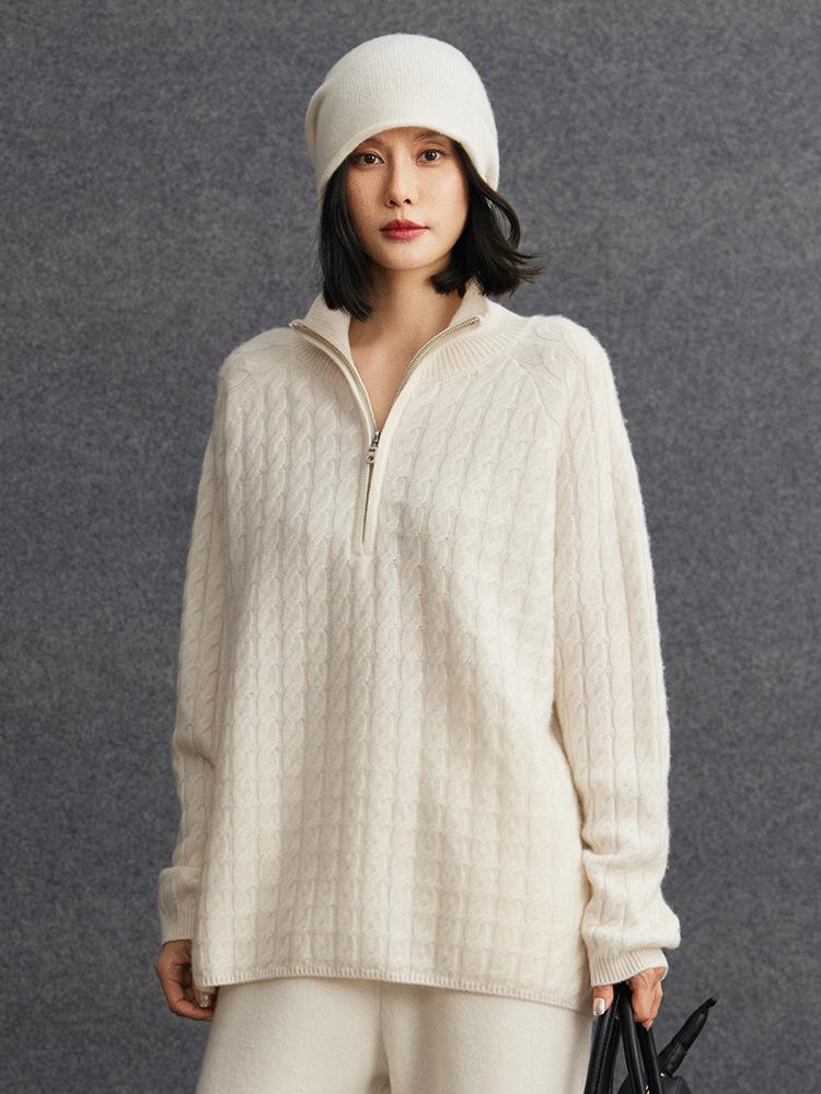 Soft Cashmere Women's Loose Half-Zip Pullover Knit Sweater - Autumn/Winter 2026 Collection