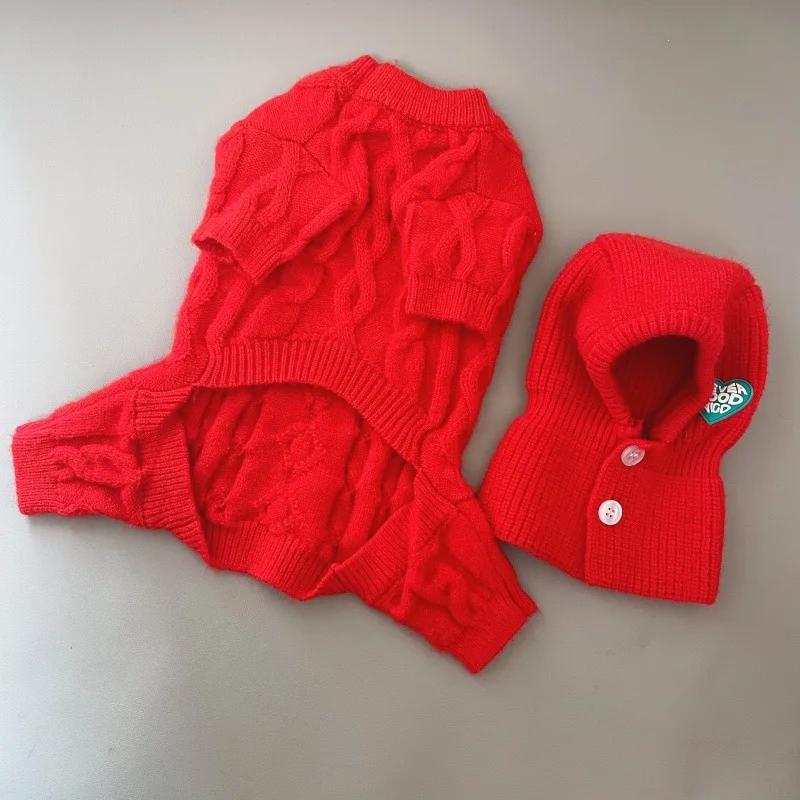 Зимняя одежда для собак Вязаная одежда для питомцев и шапка Для маленьких средних собак Чихуахуа Щенок Свитер для питомца Йоркширский Чистокровный Свитер для собаки