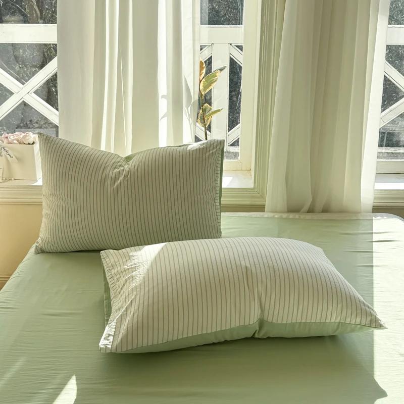 Pure Cotton Home Textile Striped Bedding Set Simple Soft Duvet Cover Sheet Pillowcase Ins Style Bed Linens Queen King Size