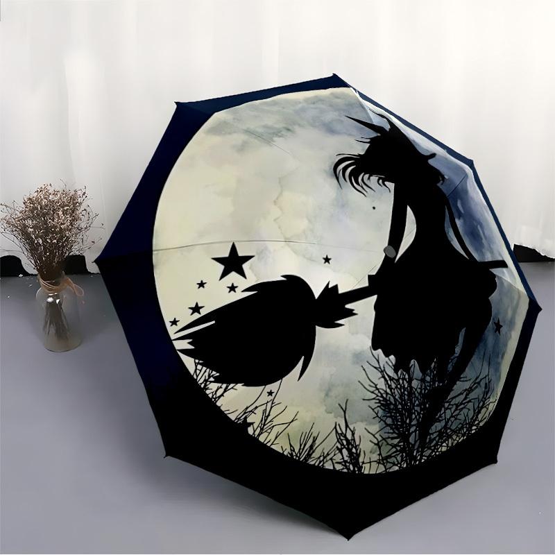 1pc Witch Moon Automatic Open/Close Umbrella, Windproof, Folding Compact Umbrella with Lightweight Design for Women/Men011
