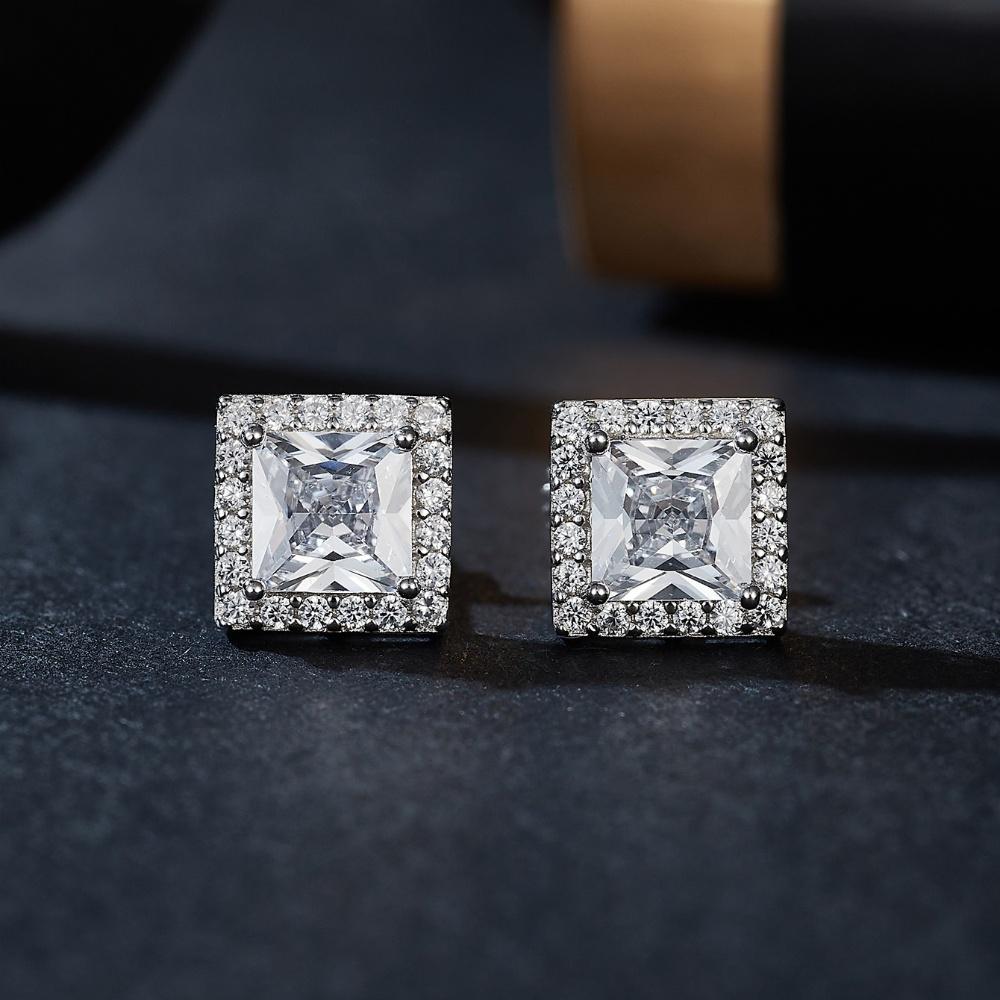 Trend Design Sense High-End S925 Sterling Silver Moissanite Square Earrings Men's and Women's Couple Models Fashion Stud Earrings