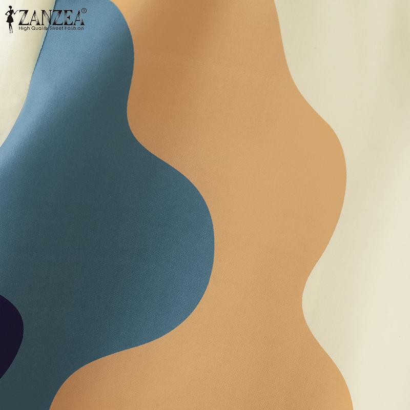 ZANZEA Women Summer Round Neck Short Sleeve Colorblock Blouses