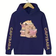 Cute Cat with Capybara Reading Book Hoodies Children's Sweatshirt Hoody for Boys Girls Spring Casual Hoodie Cute Harajuku Hoody