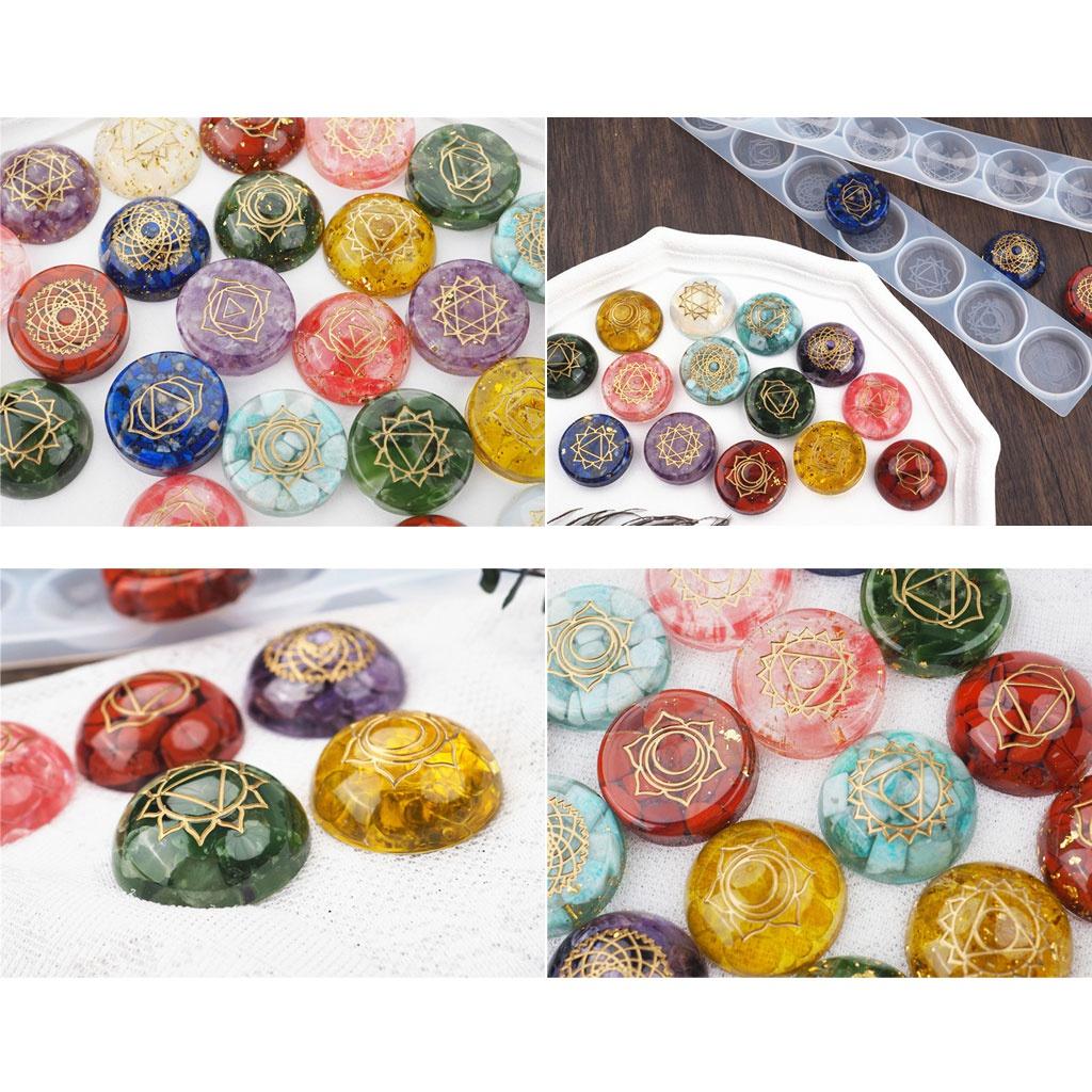 2 шт., 7 чакр, подвеска с оргоном, форма для литья из смолы, круглая форма Рейки Метатрона, 7 гравированных чакр, энергетические кристаллы, эпоксидная форма, комплект