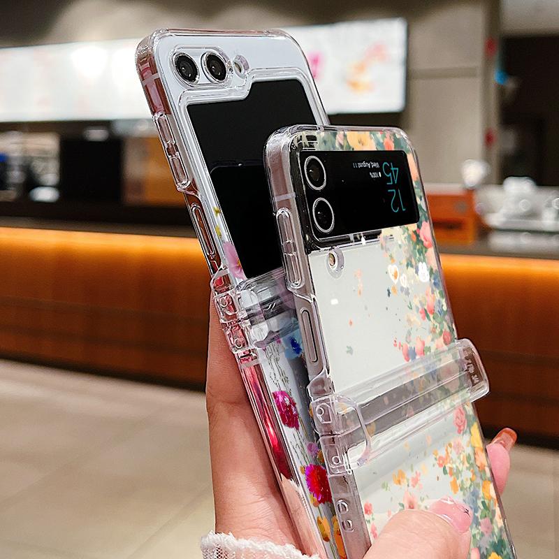 Floral Flowers Case For Samsung Galaxy Z Flip 6 5 4 3 5G Shockproof Hard PC Folding Clear Phone Cover Coque For Samsung Z Flip6