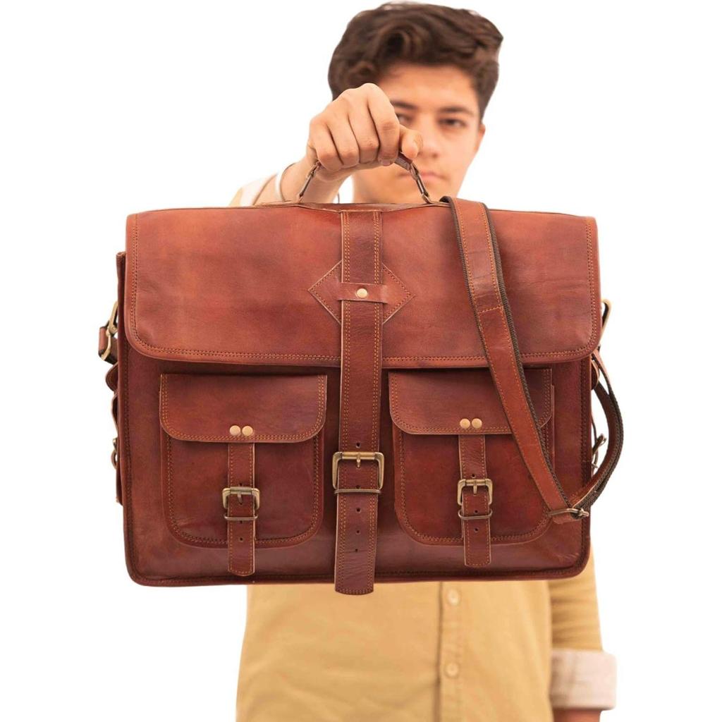 Vintage Leather Laptop Bag for Men Full Grain Large Leather Messenger Bag for Men with Rustic Look Best Leather Briefcase
