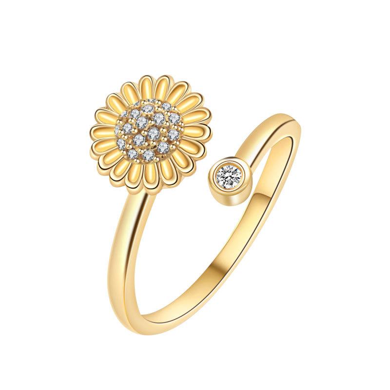Adjustable Rotating Zircon Flower Ring Versatile Anxiety Relief Stress Reducing Fashion Jewelry For Women