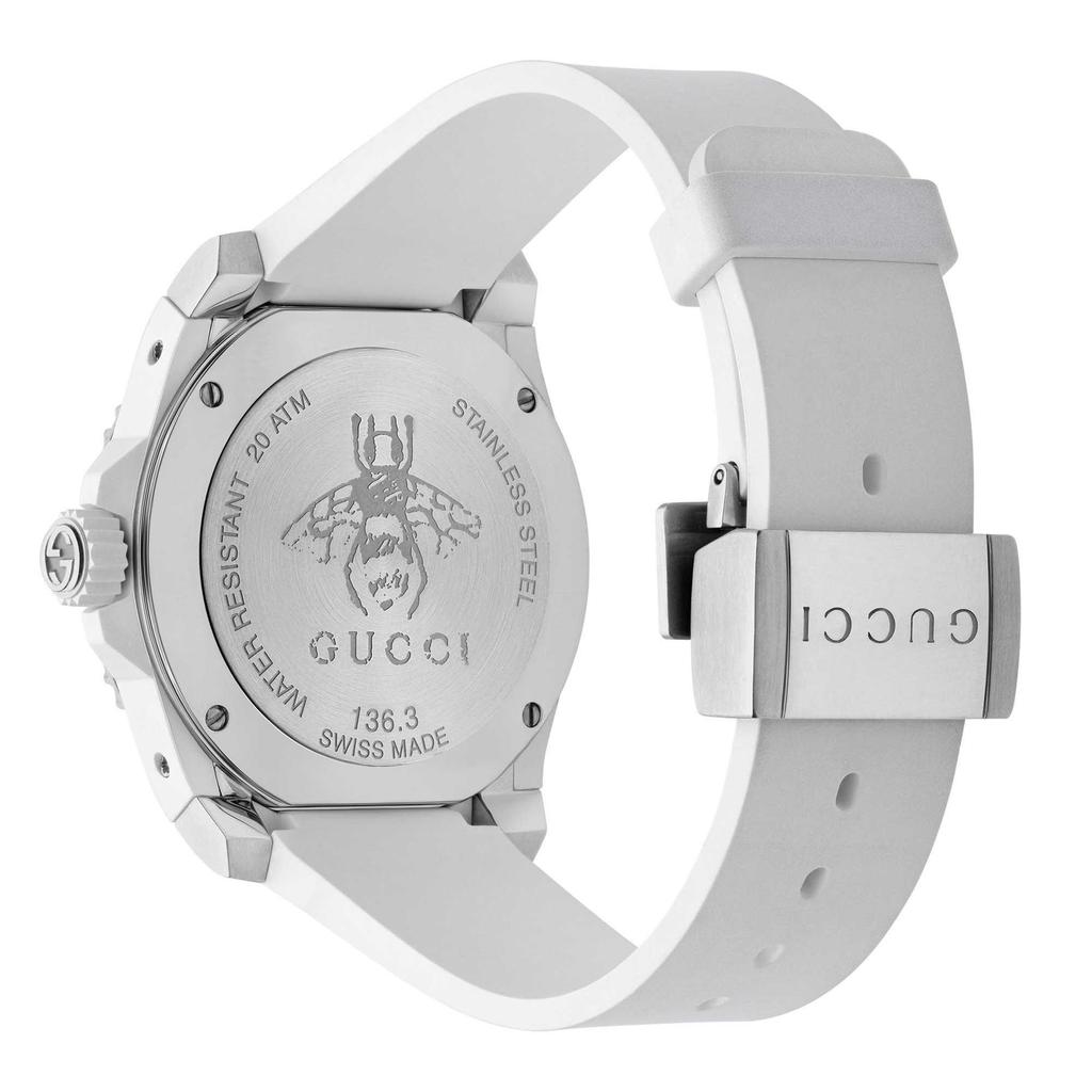 Gucci YA136337 Часы для дайвинга с серебристым циферблатом и белым каучуковым ремешком, ширина 40 мм