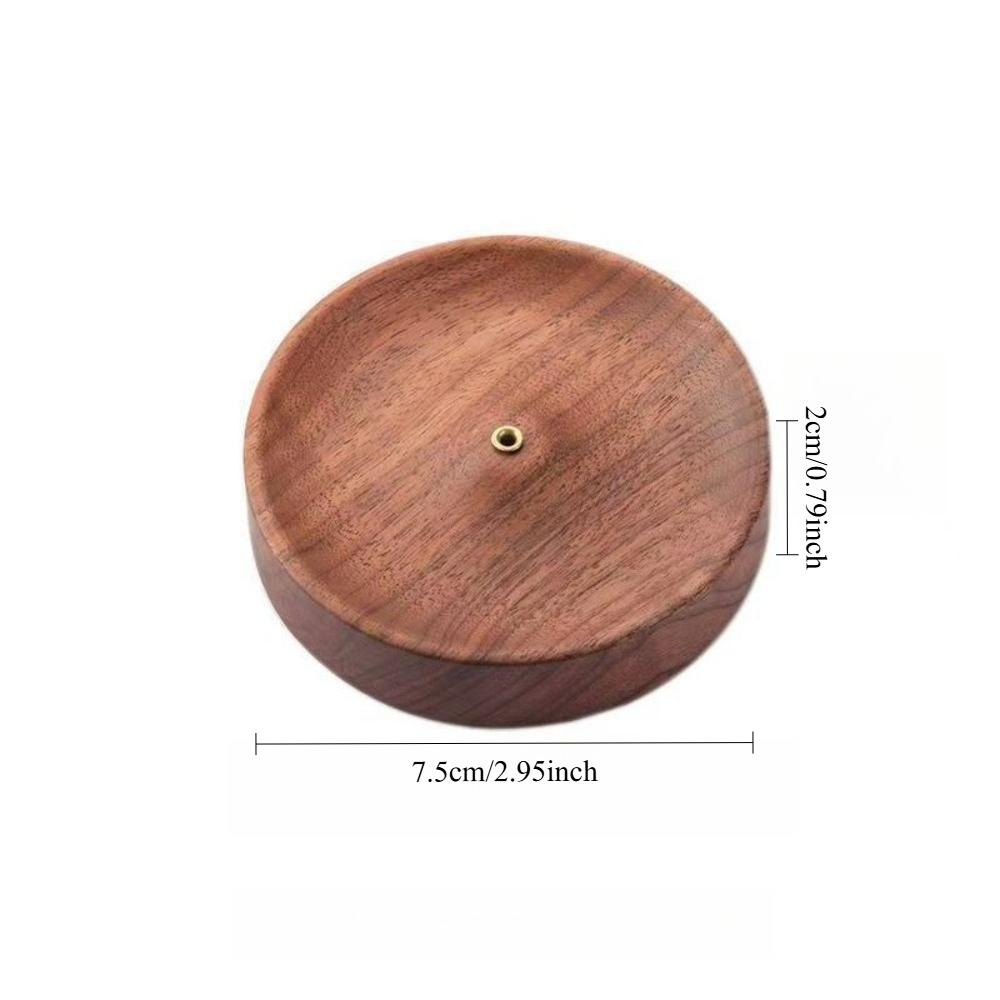 1PC Solid Walnut Incense Burner North American Style Wood Handmade Round Tea Ceremony Agarwood Holder Backflow Incense Burner