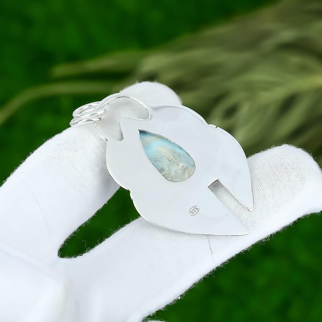 Sisters Day Sale 925 Silver Pear Larimar Stone Birthday Bezel Wedding Pendant