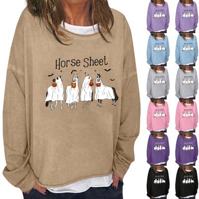 Женская повседневная модная винтажная толстовка с длинным рукавом и круглым вырезом с принтом, многослойный пуловер, топ