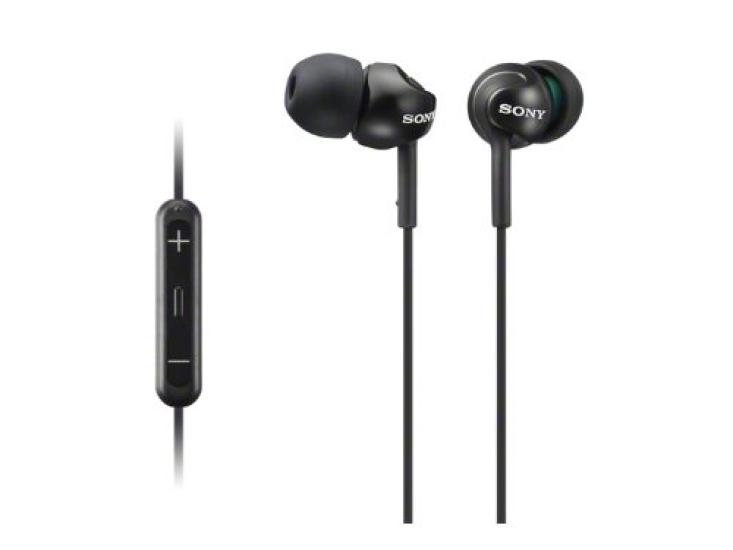 Наушники SONY с пультом дистанционного управления и совместимостью с черным внутриканальным микрофоном, iPhone/iPod/iPad, MDR-EX110IP/B