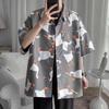 Новая рубашка в гонконгском стиле, свободная рубашка с короткими рукавами, корейский стиль, универсальная и стильная, летний мультяшный плащ