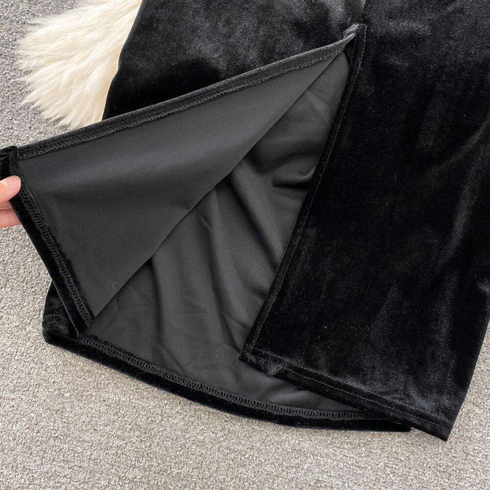 Autumn New Style of Celebrity Temperament V Neck Bronzing Printing High Waist Fold Stitching False Two Bag Hip Dress