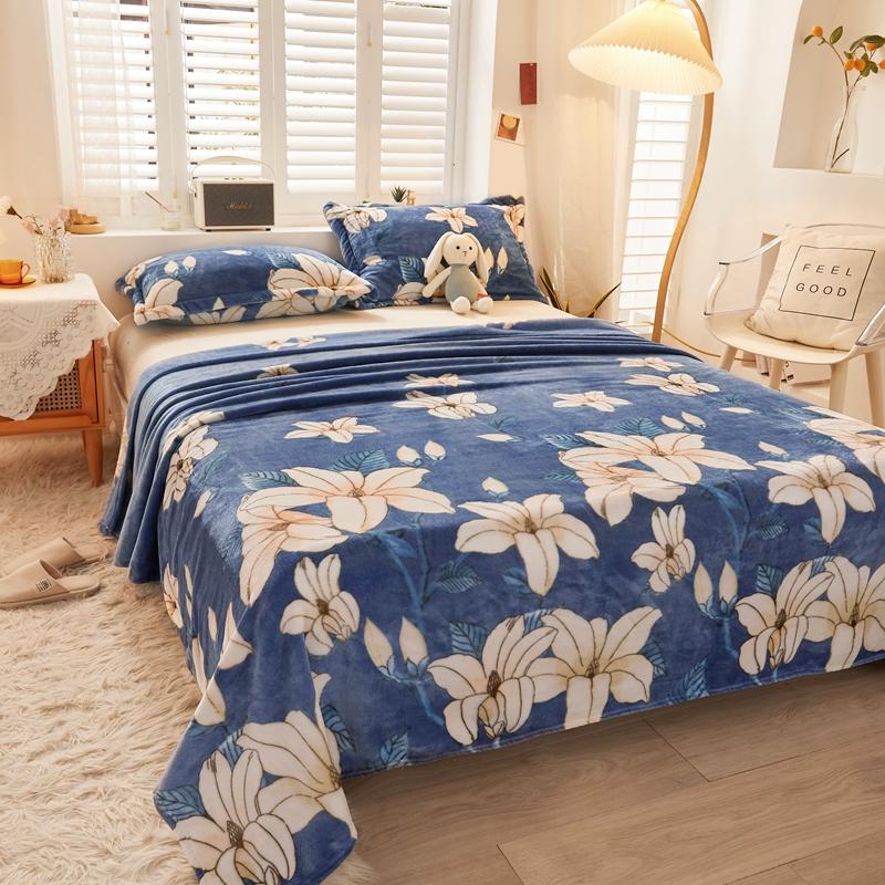 1pc Flannel Fleece Blanket for Beds Flower Printed Coral Fleece Blanket for Winter Warm Thow Blanket Single/Queen/King Plaids