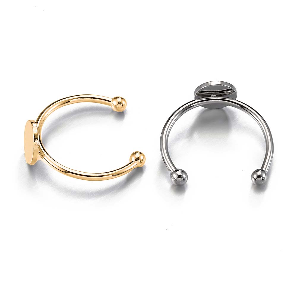 5/10pcs Stainless Steel Adjustable Ring Settings 6/8/10/12mm Round Flat Blank Base Glass Cabochons Ring Bezel DIY Jewelry Making