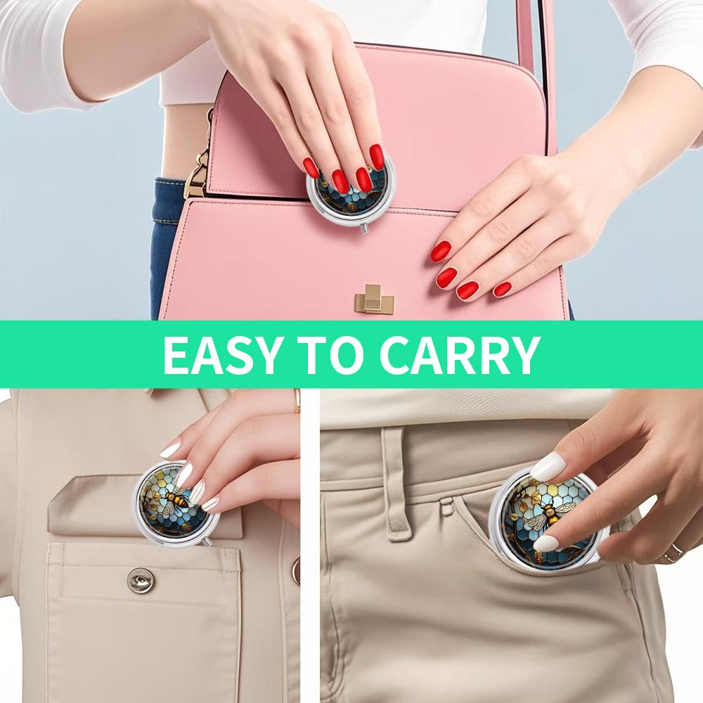 Portable Pill Box with 3 Compartments, Mini Metal Medicine Organizer Case, Cute Printed Pill Container for Vitamins, Pills, Jewelry, Travel, Daily Use