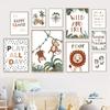 Jungle Animals Monkey Lion Giraffe Cartoon Wall Poster Alphabet Nursery Canvas Wall Art Decoration Kids Child Bedroom Pictures