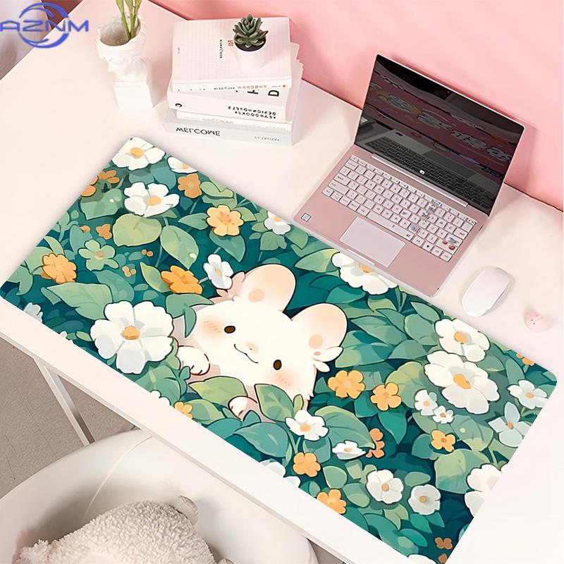 Lovely Rabbit Large Gaming Keyboard Mouse Pad Anime Green Plant Computer Gamer Tablet Mause Pad Long Mousepad 900x400 Cute Mats