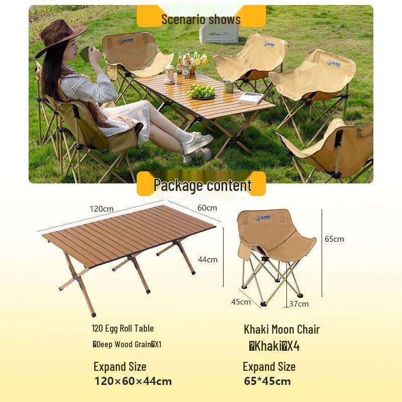 Портативный складной туристический стол и набор стульев-луна с сворачивающимся столом