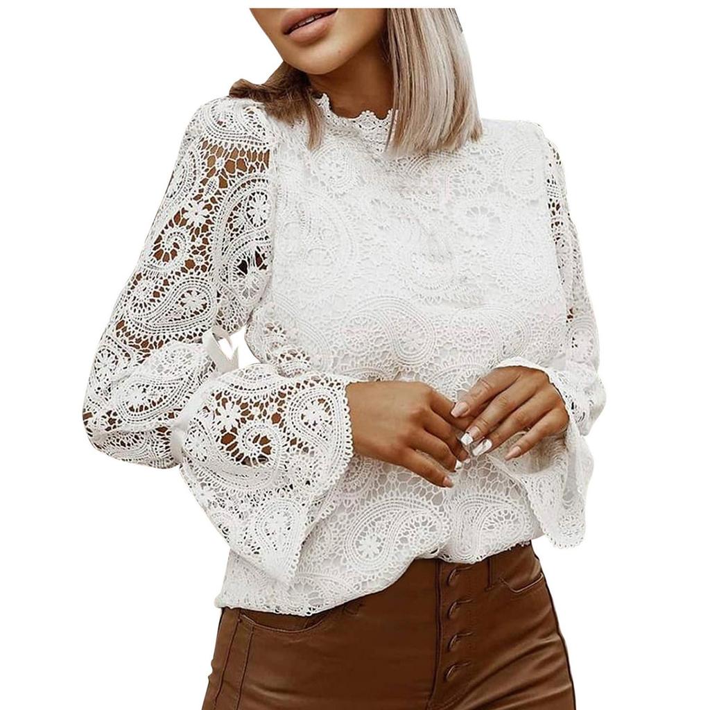 Women Lady Long Sleeve Lace Stitching Blouse Tunics Tops Shirts
