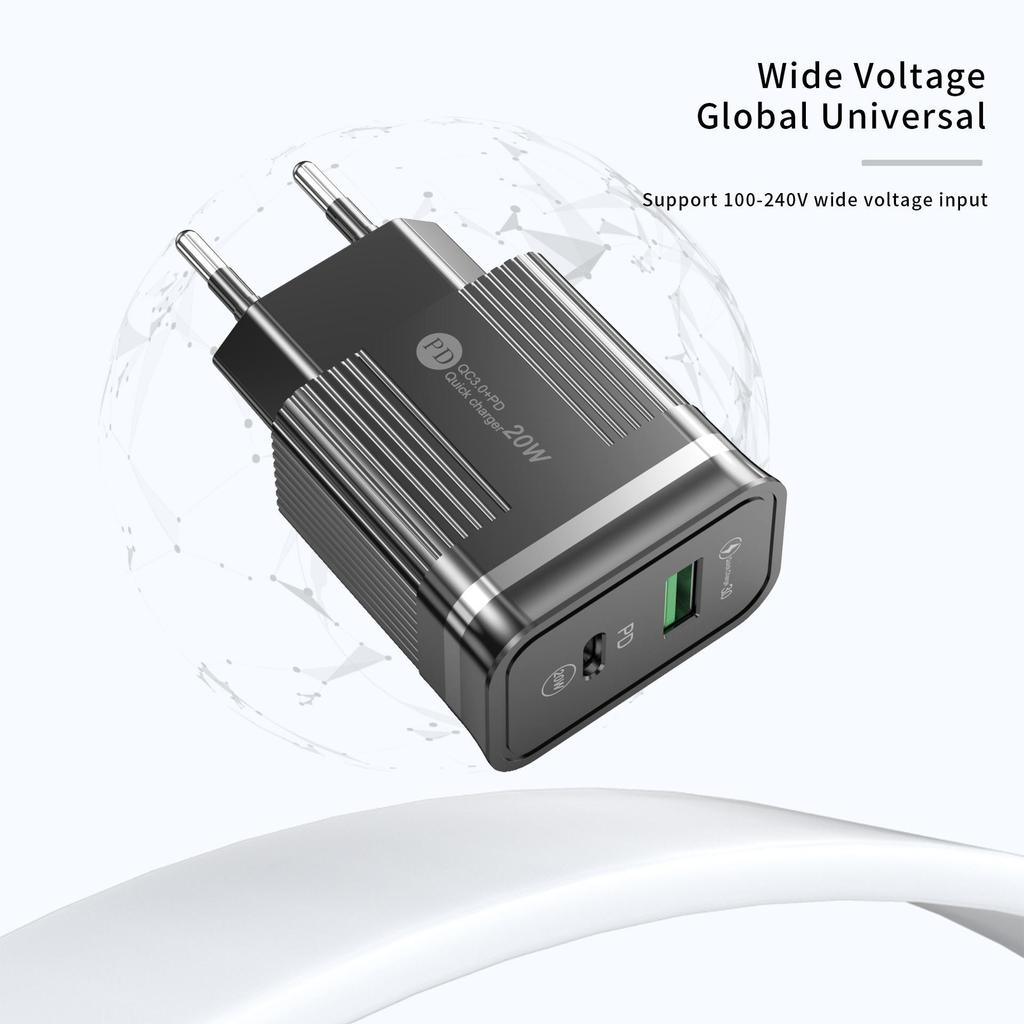 Быстрое зарядное устройство с двумя портами PD+USB: Адаптер Type-C США/ЕС
