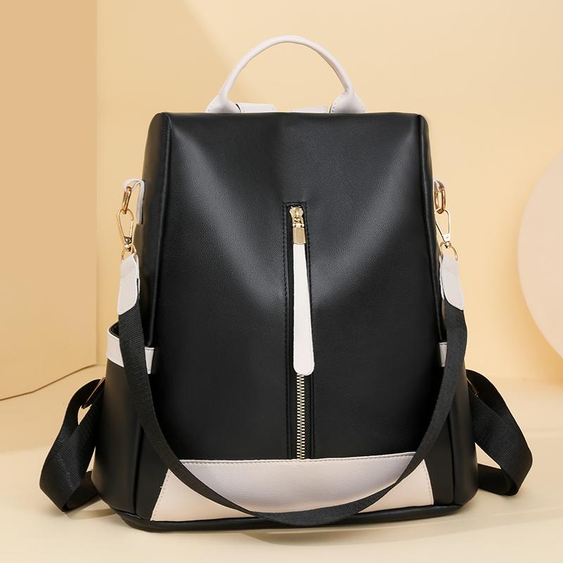 Рюкзак Color Block Anti-Theft, женская дорожная сумка из мягкой кожи, большой емкости