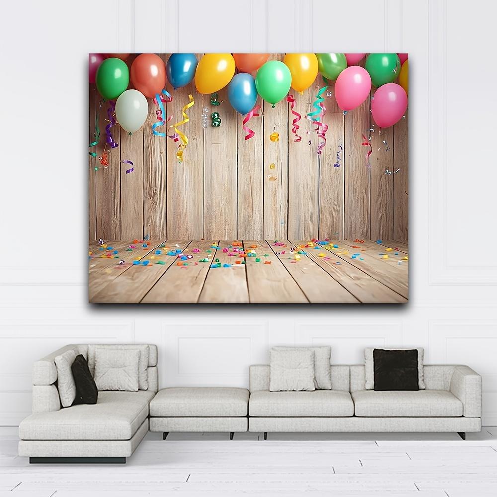 Colorful carnival balloons and tassels are decorated on the rustic wooden boards - polyester fiber photo background cloth
