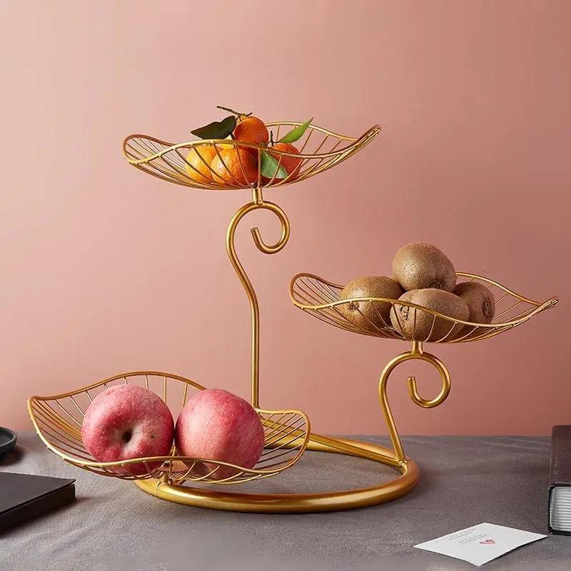 Iron Fruit Plate Living Room Home Fruit Plate Candy Bowls Nordic Three-layer Snack Shelf Rack Geometric Multi-layer Fruit Plate Basket Snacks Tray
