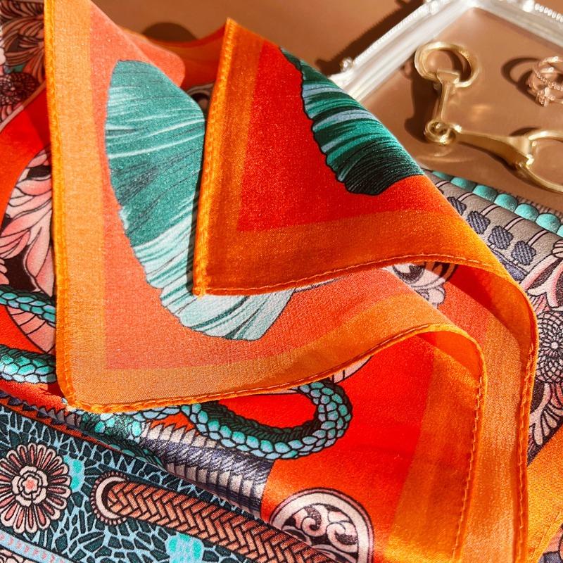 Spring New Plain Crepe Satin Armor Printed Silk Scarf Women's High-end Light Luxury Mulberry Silk Small Square Scarf