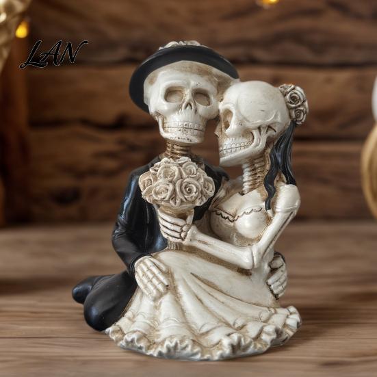 Anniversary Keepsake for Couples Gothic Skeleton Couple Figurine, Spooky Resin Halloween Skull Lover Statue, Day of Themed Desktop Decor The