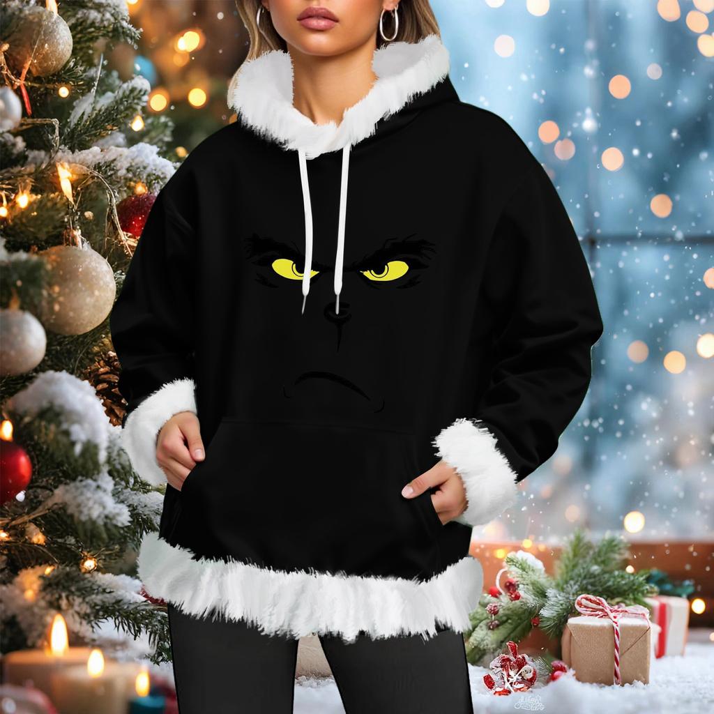 Women's Christmas Casual Fleece-Lined Hoodie With Long Sleeves And Pockets Sweatshirt Top