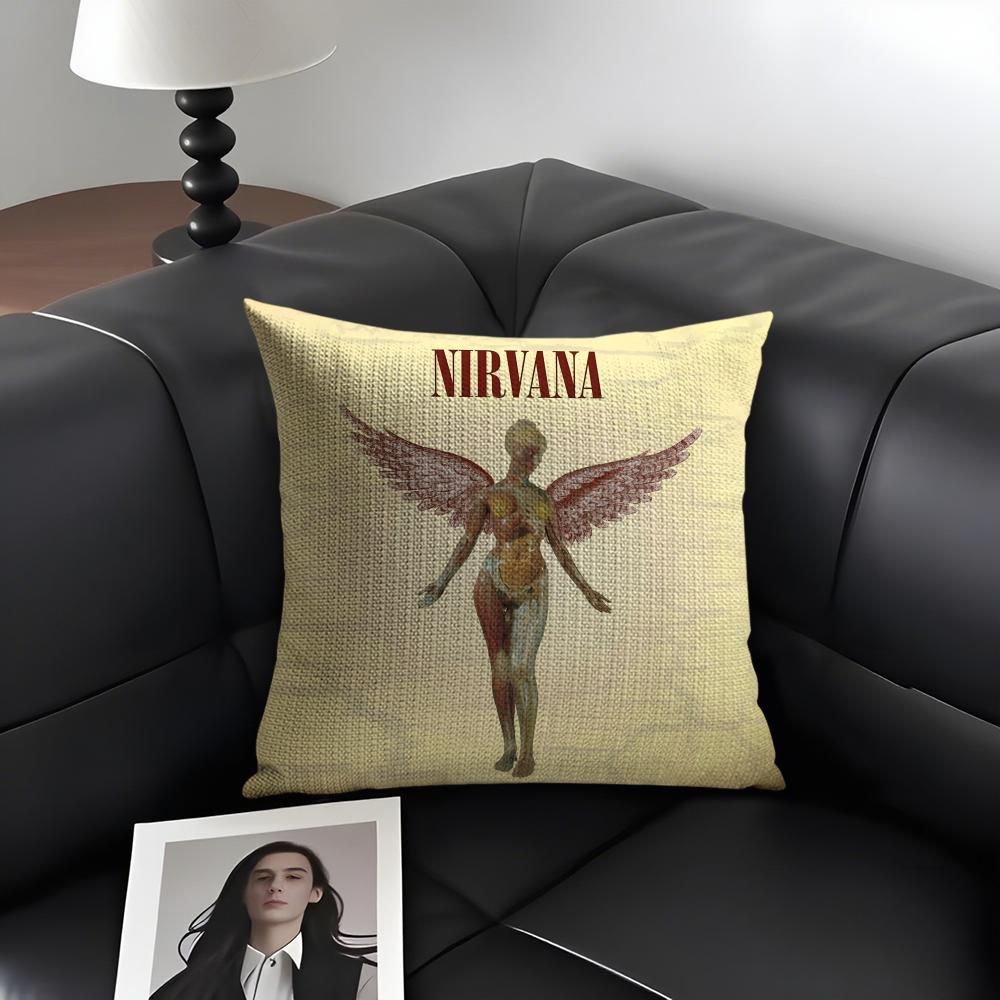 NNirVana Band Cushion Cover Natural Linen Organic Fabric DoubleSided Printing Sofa Home Decor Gift Pillow Case