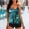 2Pcs/Set Tankini Set Removable Strap Chest Pad Adjustable Shoulder Straps Tops Elastic Waist Printed Swimming Trunks Set Beachwear