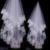 European & American 1.5m Lace Edge Bridal Veil with Extended Train, Floor-Length Wedding Veil.