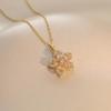 Shiny Zircon Pendant Necklace Crystal Petal Gold Necklace Gifts Rotatable Flowers Choker  Wedding