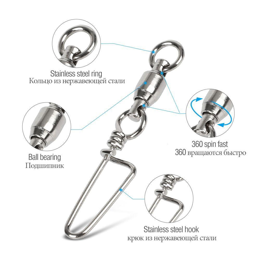 Ring Size 0# To 8# Heavy Duty Ball Fishing Snap Connector with Pin Bearing Barrel Rolling Swivel
