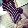 Summer Women's Mid-length Women's Striped Loose Short-sleeved T-shirt for Women Korean Style Horizontal Striped Women's Dress