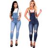 Women's European and American Style Ripped Denim Straight-Leg Overalls Jumpsuit