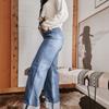 Осенние Новые Винтажные Расклешенные Джинсы со Средним Швом и Широкими Штанинами, Джинсы с Высокой Посадкой, Стройнящие Прямые Джинсы для Женщин