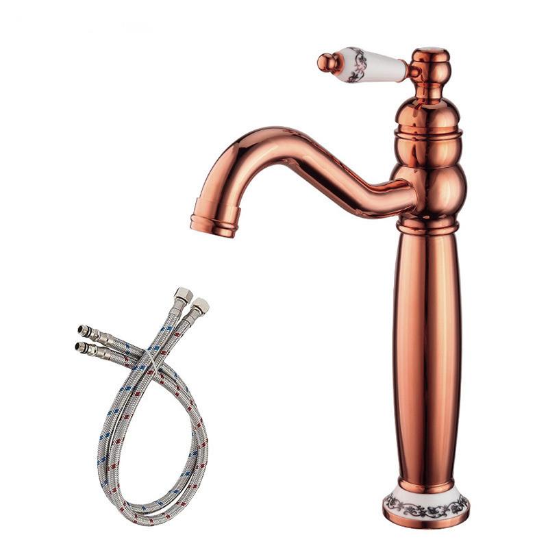 Brushed Gold Bathroom Faucet Antique Basin Faucet Chrome Sink Mixer Tap Hot & Cold Deck Mounted Lavatory Crane Water Tap Black