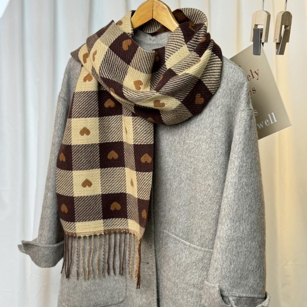 1PCS Autumn Winter Fashionable and Trend Plaid Scarf Luxury Women Color Matching Tassel Bib Scarves Imitation Cashmere Shawl